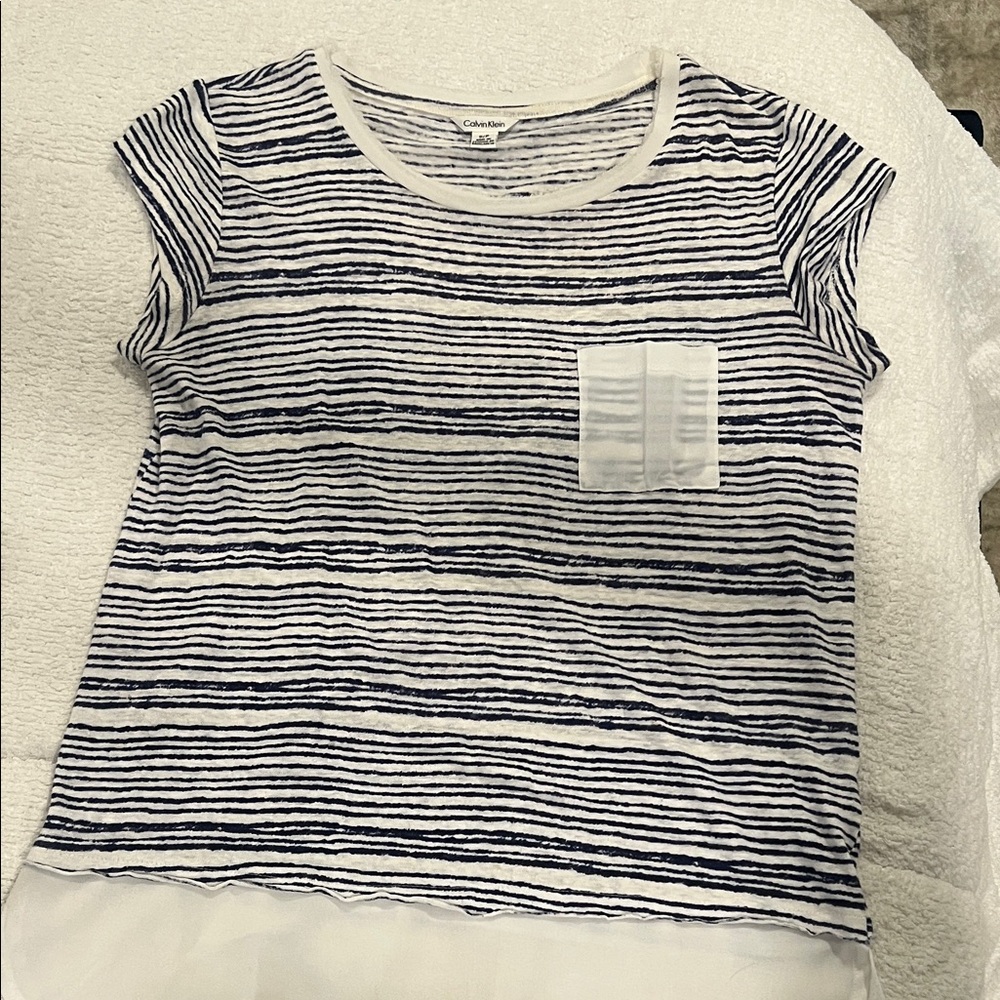 Calvin Klein Navy and White Striped Blouse